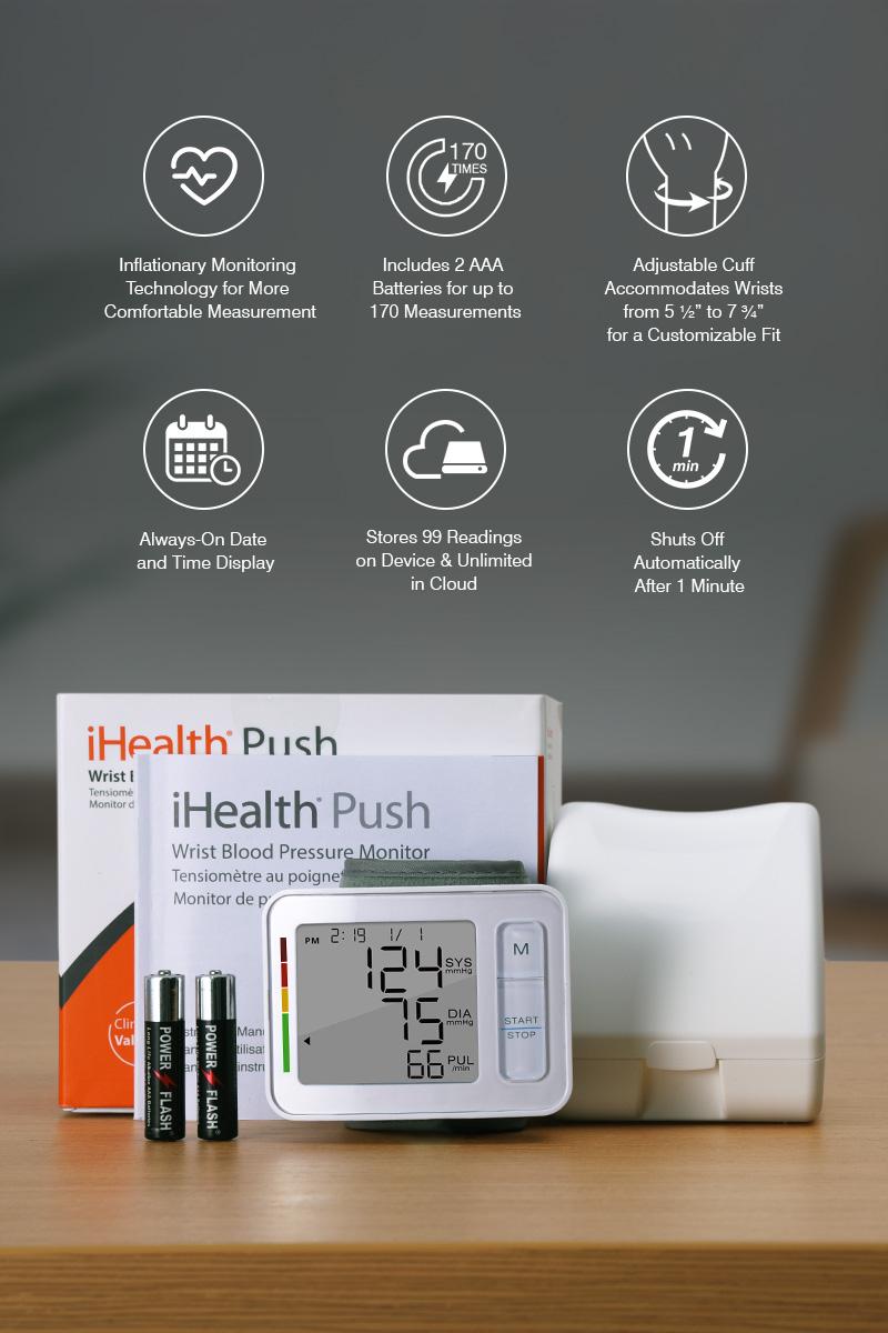 iHealth Push Wrist Blood Pressure Monitor, Digital Bluetooth Blood Pressure Machine with Large Display and Portable Carrying Case Healthcare Kit