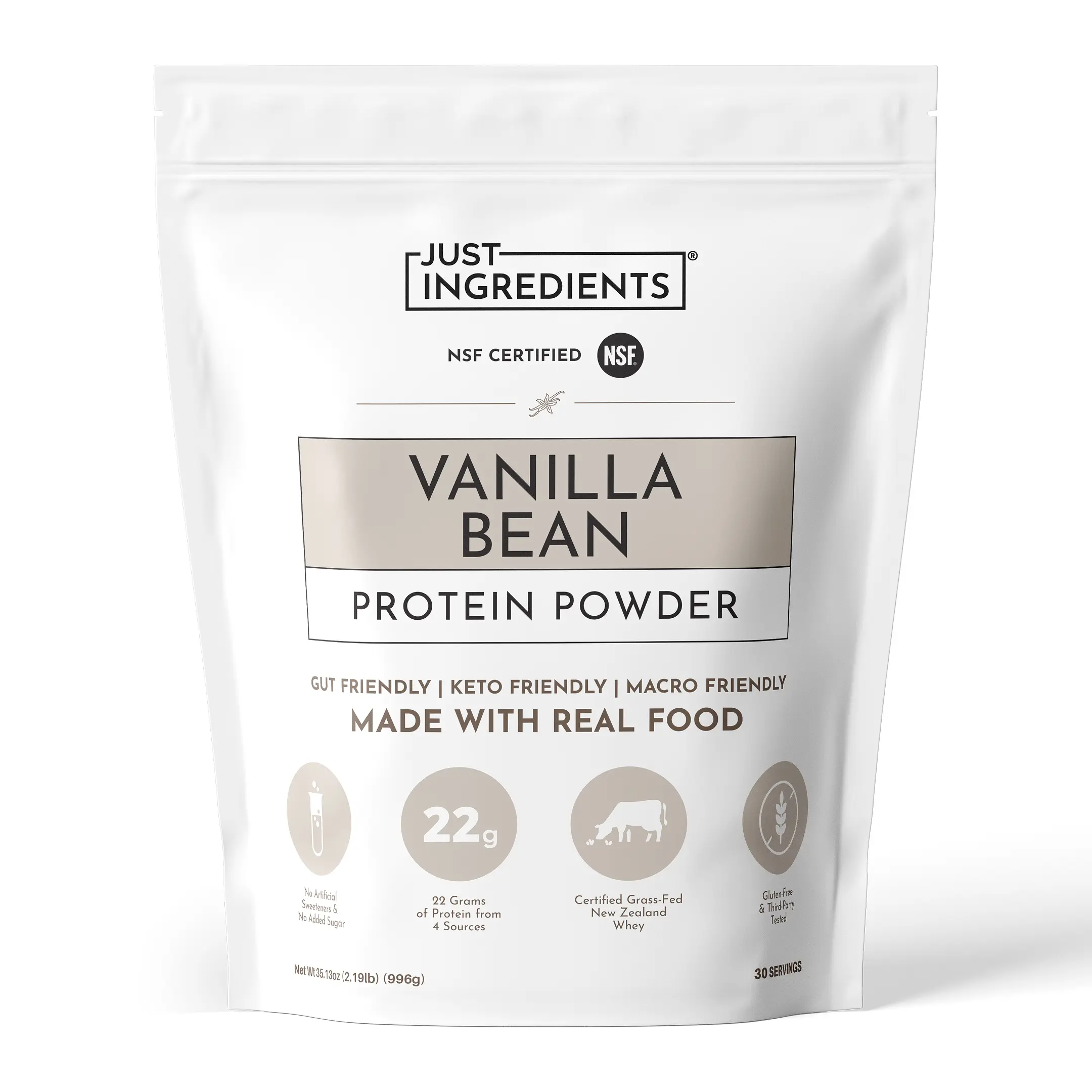 Just Ingredients Protein Powder – 30-Serving Blend with 100% Grass-Fed Whey & Organic Plant Proteins – Real Vanilla Bean & Cinnamon – Supports Muscle Recovery, Energy*