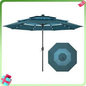 [3-Tier] PHIVILLA 10ft Outdoor Umbrella Without Base, Patio Umbrella with Triple Vented Top, Wind Resistance, 100% Polyester Fabric, Auto-Tilt Design