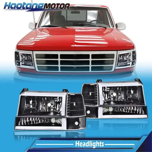 CROSSDESIGN Full 6-Pieces LED DRL Headlamps, Corner Headlights & Bumper Lamps - Upgraded Headlight Kit Lighting Assemblies & Components for 1992-96 FORD F150, F250, F350 Car Exterior Car Lighting Truck Accessories