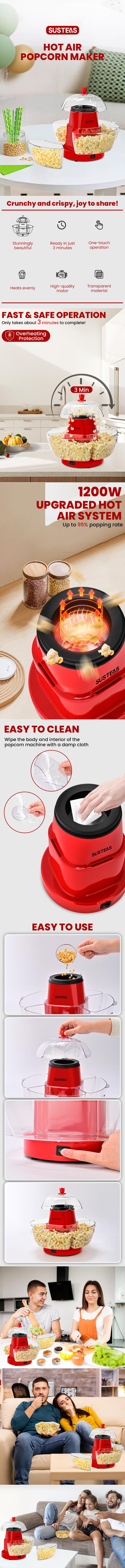 SUSTEAS Hot Air Popcorn Maker Machine – 4 BPA-Free Bowls, Oil-Free, Fast & Healthy, Easy Clean, Perfect for Movie Nights (American Style) SUSTEAS Hot Air Popcorn Maker Machine – 4 BPA-Free Bowls, Oil-Free, Fast & Healthy, Easy Clean, Perfect for Movie Nights (American Style)