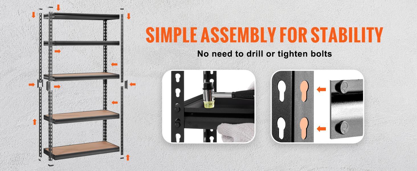 VEVOR Storage Shelving Unit, TikTokShopBlackFriday, 5-Tier Adjustable, 2000 lbs Capacity, Heavy Duty Garage Shelves Metal Organizer Utility Rack, Black, 30" L x 12" W x 60" H for Kitchen Pantry Basement Bathroom Steel Set