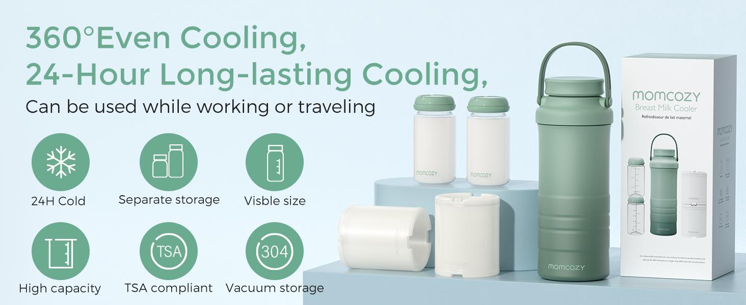 Momcozy 22oz Portable Breast Milk Cooler for Outdoor, 360°Total Cooling for 24Hours, Larger Capacity Travel Breastmilk Chiller with 2pcs Baby Bottles for Breastmilk Storage, Breastfeeding Essentials Insulated Flask Leakproof Insulated Tumbler