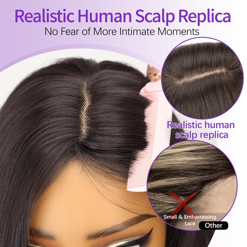 [ AISI HAIR ] Long Dark Brown Wig for Women 2x4 Realistic Scalp Free Parting Layered Heat Resistant Synthetic 28 inch for Daily Party Use