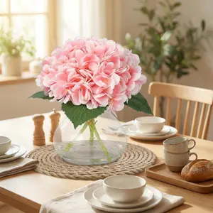 Pink Fake Flowers, Artificial Hydrangea Flowers with Vase & Fake Water, Silk Faux Flower Arrangements for Coffee Table Decor, Bathroom Plant Decor, Centerpiece Table Decorations