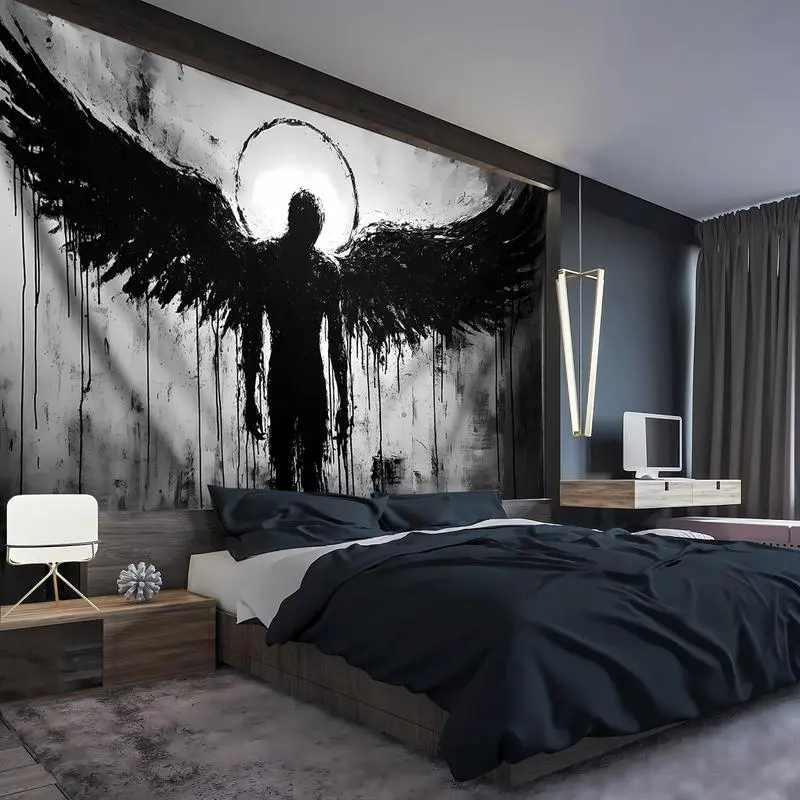 1pc Ultra Large Black Angel Landscape Full Print Synthetic Tapestry - Premium Polyester HD Digital Print Wall Hanging, Hand Stitched Edges, Wrinkle-Resistant Fabric, Free Hanging Clips for Indoor/Outdoor Room Decor, Decor Accessories, Durable