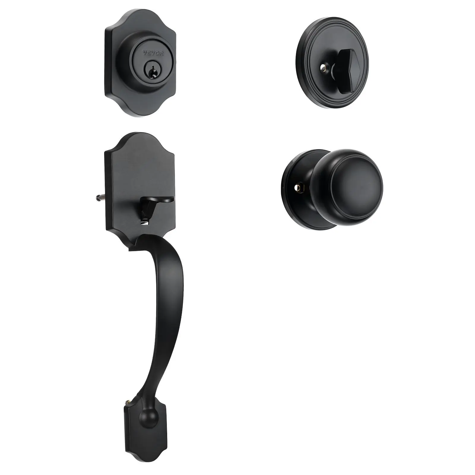 【Summerfinds】VEVOR Front Door Handle and Deadbolt Set, Matte Black Front Door Lock Set with Interior Knob,  Adjustable Hole Spacing Single Cylinder Handleset, for Right and Left Handed Entrance and Front Door