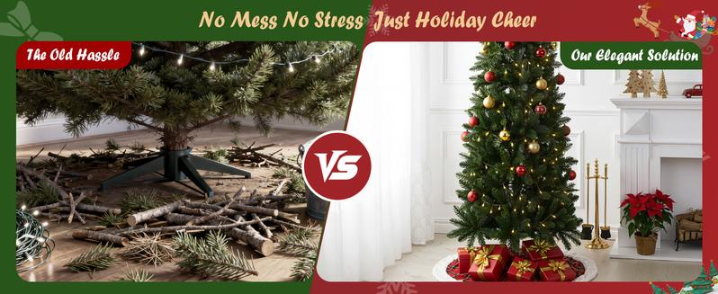 Pre-lit Pencil Christmas Tree, Green Artificial Spruce Slim Christmas Trees with 250 Incandescent Lights, 571 Branch Tips & Foldable Base for Home, Office, Party Decoration