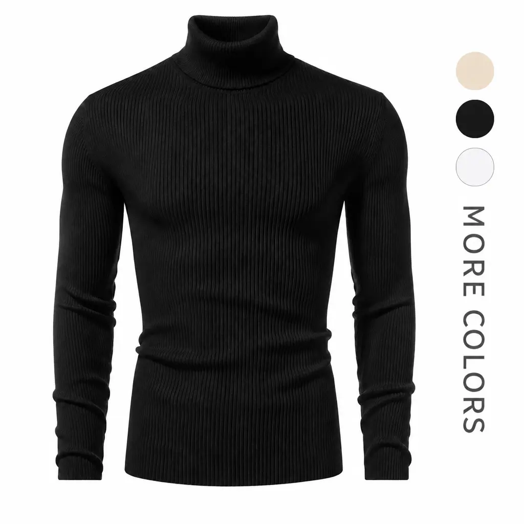 #SohoChic Men's Ribbed Polyester High-Neck Knitting Pullover - Fitted Long-Sleeve Lightweight Soft Foldable Base Layer, Casual Menswear Top for Holiday, New Year (Beige, M)