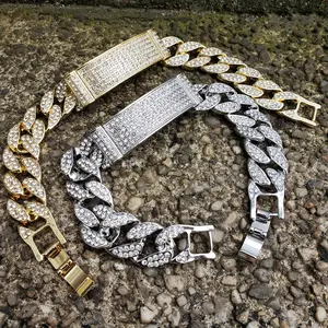 MEN'S HIP HOP FULL ICED MIAMI CUBAN CHAIN ID BLING FASHION BRACELET GOLD / SILVER PLATED