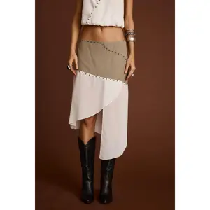 Women's Studded Mesa Muse Midi Skirt - Festival-Ready, Sheer Fabric, Flattering Fit, Easy Matching