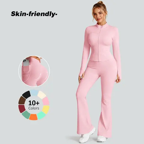 Women's 2-Piece Yoga Set - Zip-Up Lightweight Jacket, High-Waist 4-Way Stretch Leggings, Buttery Soft, Quick-Dry, Squat-Proof Slim Fit, All-Season Wear for Yoga, Gym Training, Daily Casual, Zip-Up Jacket