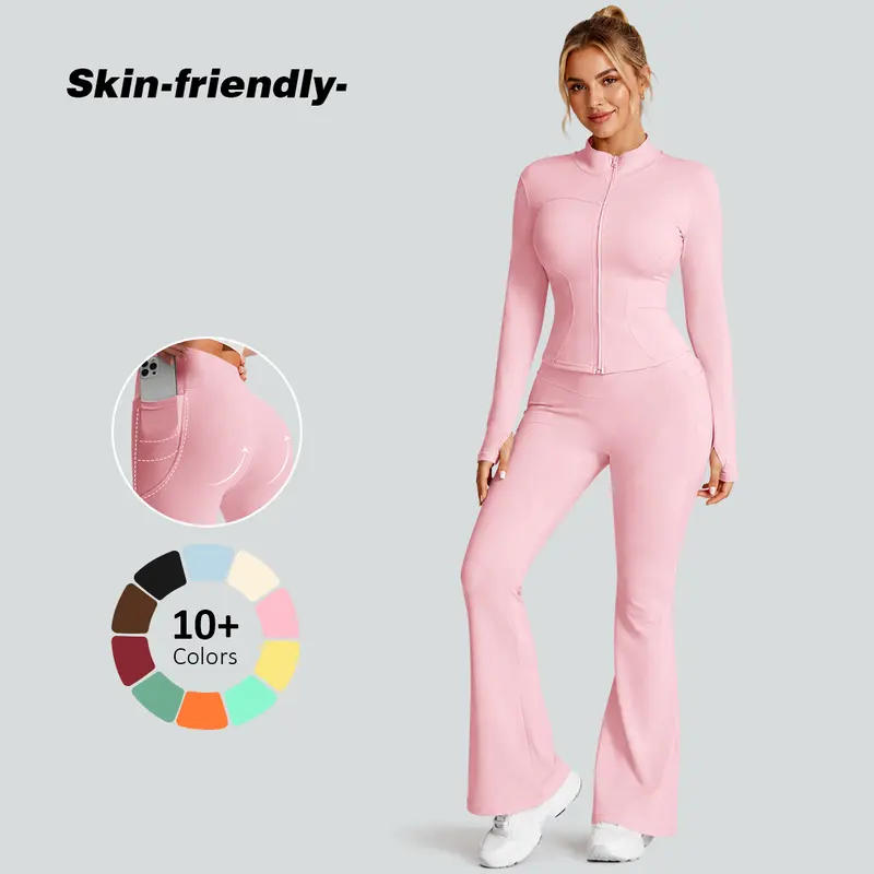 Women's 2-Piece Yoga Set - Zip-Up Lightweight Jacket, High-Waist 4-Way Stretch Leggings, Buttery Soft, Quick-Dry, Squat-Proof Slim Fit, All-Season Wear for Yoga, Gym Training, Daily Casual, Zip-Up Jacket