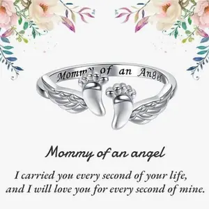 Mommy Of An Angel  Rings Mommy of an Angel Memorial Jewelry Sympathy Gift for Women Mom Mommy of an Angel Wing Ring Silver Mom Feather Rings Mother's Day Gifts