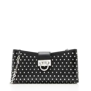Pre-owned SALVATORE FERRAGAMO Leather Clutches & Wristlets Ferragamo Crystal Trifolio Chain Shoulder Bag