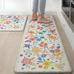 【SummerVibes】GENIMO Outdoorfun Kitchen Mats for Floor 2PCs, Washable Anti-Fatigue Mat for Cushioned, Waterproof Kitchen Runner, Pet Friendly Rug Comfy Rug, Non Slip Ergonomic Comfort Standing Mat for Home, Runner, Office, Sink, Laundry