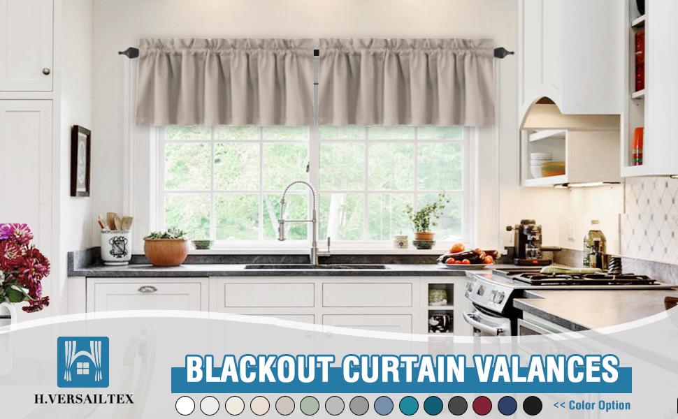 H.VERSAILTEX 100% Blackout Curtain Valances for Kitchen Windows/Bathroom/Living Room/Bedroom Thermal Insulated Rod Pocket Valances for Windows, 2 Pack