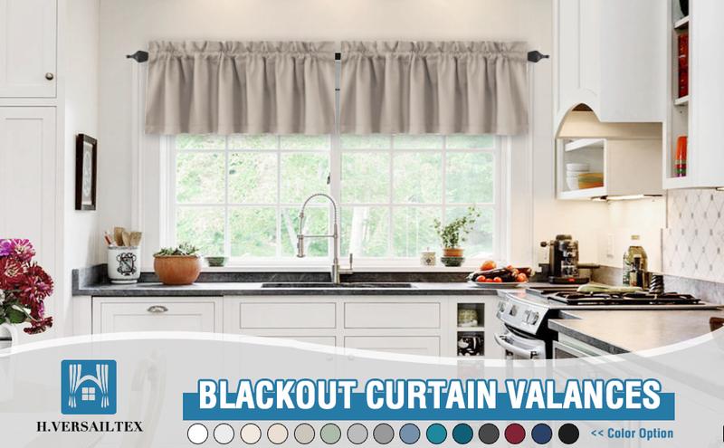 H.VERSAILTEX 100% Blackout Curtain Valances for Kitchen Windows/Bathroom/Living Room/Bedroom Thermal Insulated Rod Pocket Valances for Windows, 2 Pack
