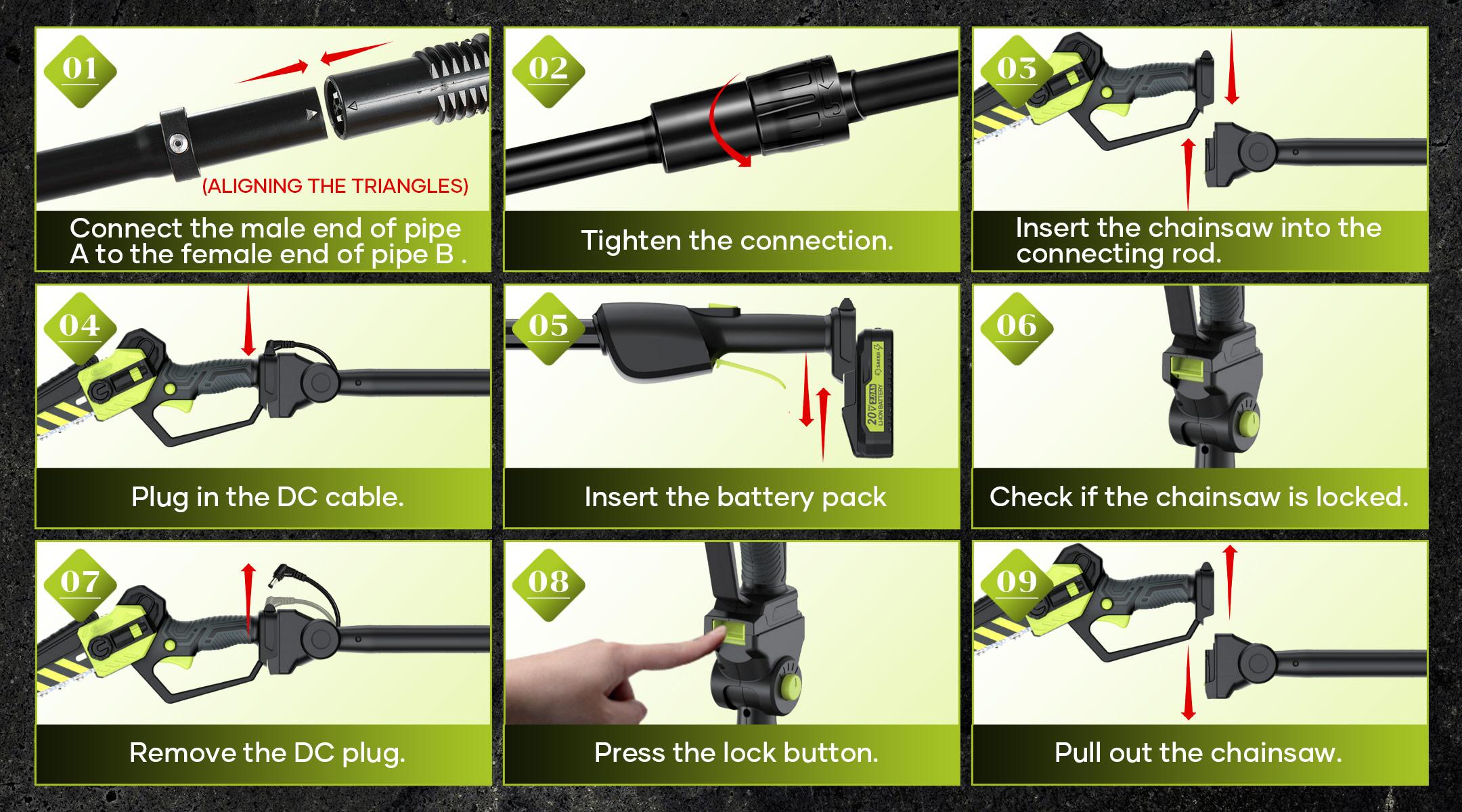 Saker6 "2 in 1 brushless extension pole chainsaw, 2 batteries, handheld chainsaw, the best gift for husbands, fathers, men.