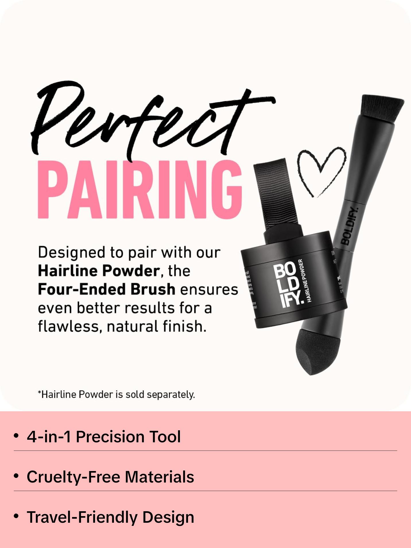 BOLDIFY Four Ended Hairline Powder Brush - Precision Hair Makeup Brush Set with Sponge Tip for Seamless Blending - Ideal as a Hair Concealer Brush, Hair Contour Brush, Root Touch Up