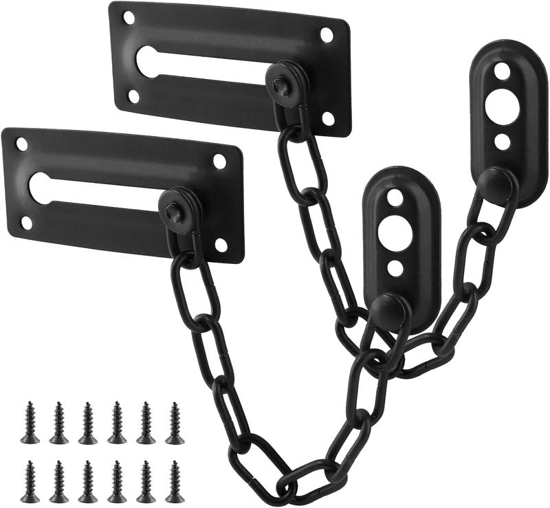 2Pack Door Chain Locks, Black Door Guard Chain Latch Child Proof Latch Lock with Screws for Inside Door
