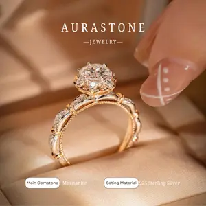 【#26FW】Synthetic Moissanite S925 Sterling Silver Rose Bouquet Ring Elegant Ladies Engagement Proposal Ring Gift Recommendation