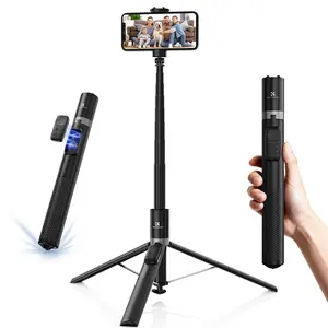 K&F CONCEPT 69" 360° Rotatable Selfie Stick Tripod with Pop-Open Quick-Fold Design, 9-Button Bluetooth Remote, Cellphone Grip, Lanyard & Cable Accessories for Travel, Vloggers