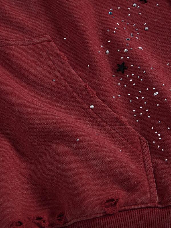 Aelfric Eden Hotfix Rhinestone Star Zip Up Hoodie Vintage Washed Hoodies Streetwear Hooded Sweatshirts Jackets Unisex zip up hoodie