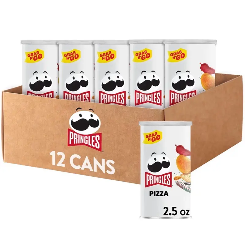 Kellanova Pringles Pizza-Flavored Wheat Potato Crisps, 12-Can Containers in 12-Packs (2.5oz Each), Ambient, Kosher, Never Greasy, Allergy-Friendly Game Time Snacks
