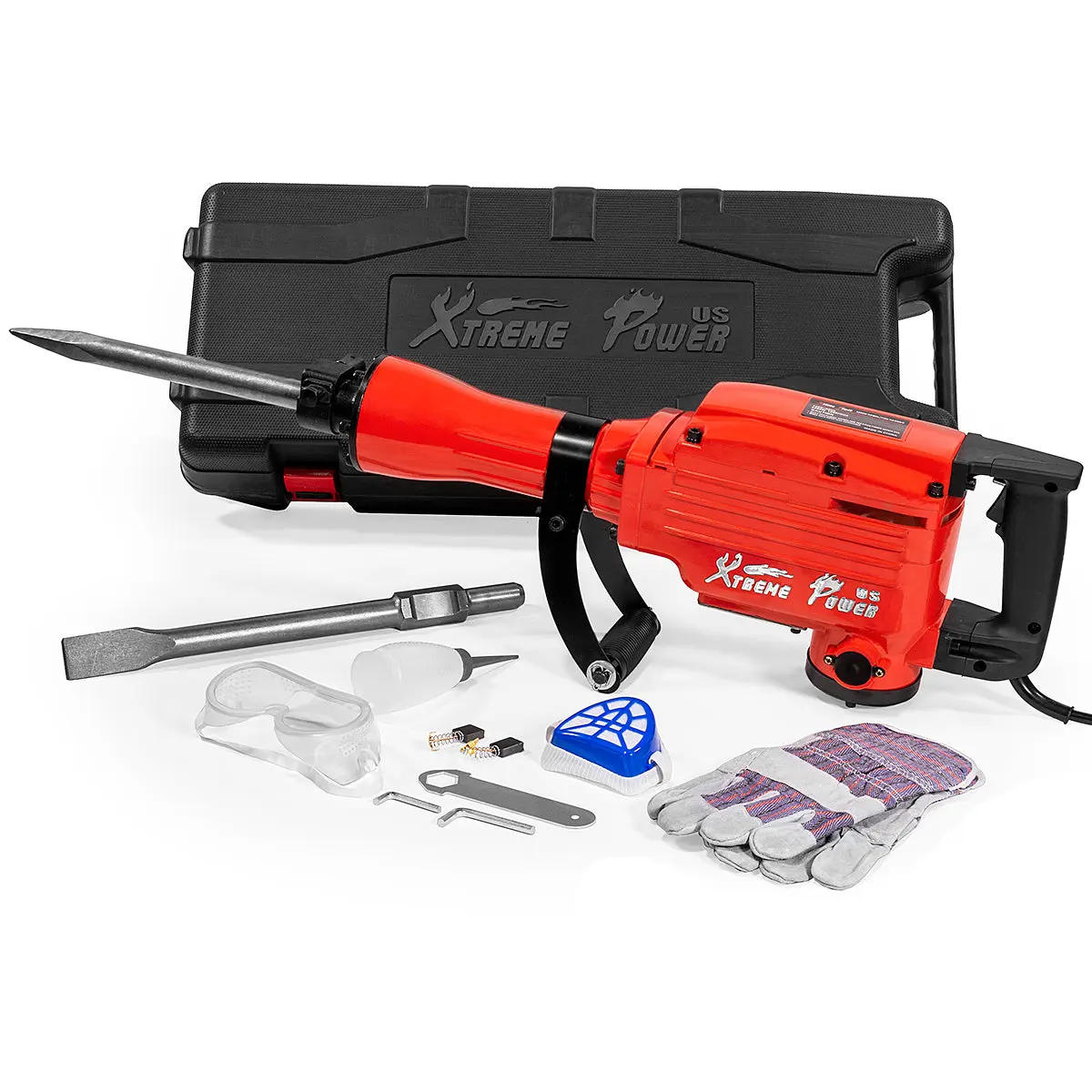 XtremepowerUS 61108-XP Heavy Duty 2200W Electric Jack Hammer Power Tool - Swivel Function, Included Chisel & Point Bits, Ideal for Block Removal, Chipping, Concrete Tasks (Impact Drill Capabilities)