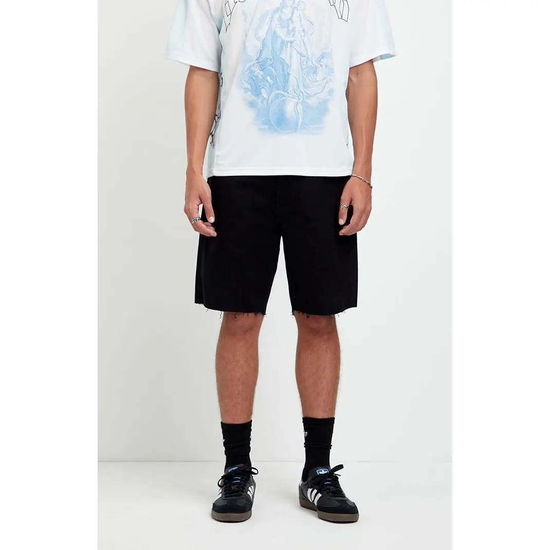 Pacsun Men's Harrison Cutoff Baggy Jean Shorts Stretch Black