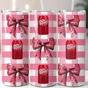 Dr Pepper Bow 20 oz. Stainless Steel Sublimation Tumbler Cup - Elegant Drinkware for On-the-Go Enjoyment - Bottle