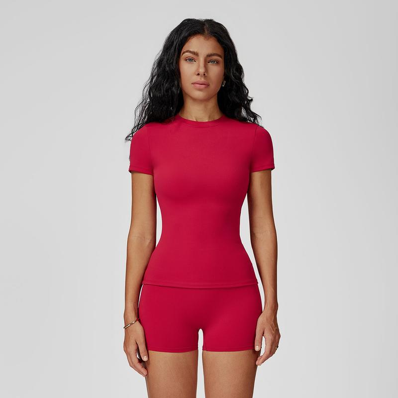 Tenwolf Women's Solid Ribbed Crop T-Shirt & High-Waisted Shorts Set, Quick-Dry for Yoga, Gym, Workouts, Running, Ladies' Sports Apparel for All Seasons, Women's Workout Sets, Women's Workout Clothing, Fitness Clothing, Casual Activewear, Fitness Summer Bo