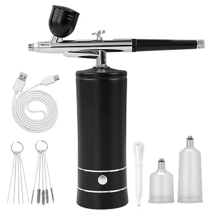 2025 Complete Wireless Metal Airbrush Kit - 0.3mm Nozzle, Even Paint Distribution, Cordless Freedom for Nail Art & Cake Decorating, Professional Indoor Recreation Results Anywhere