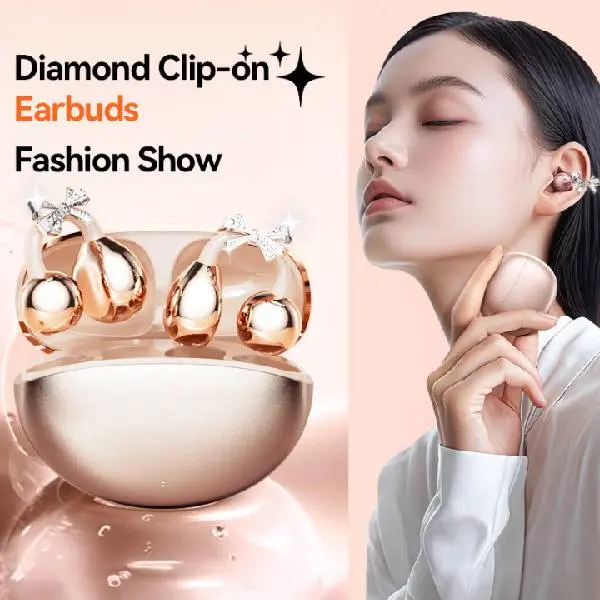 CHENRUIDA GL8 Clip On Wireless headphones, Bow Earrings,Sports Headphones,Use DT6.0 Pulse Directional Tech 360° ACS Panoramic Sound, IPX5 Waterproof Audio Earbuds for Music & Calls, Comfortable for Sports,Noise Cancelling Earphones
