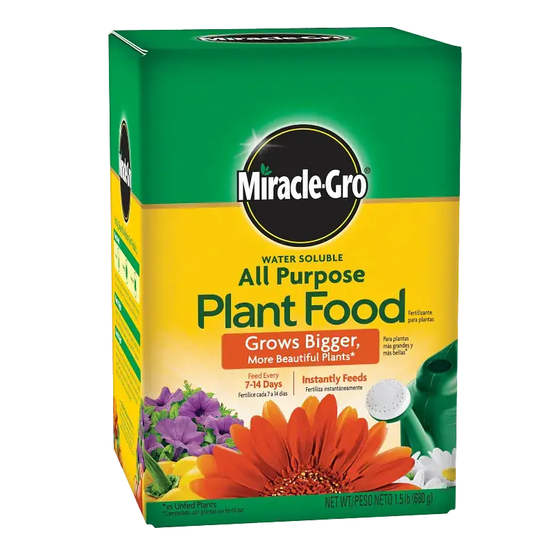 Miracle-Gro Water Soluble All Purpose Plant Food, 1.5 lbs Size, Container to Garden Instant Feed, 7-14 Day Feeding Cycle, Boosts Larger, Vibrant Growth for Home Cultivation