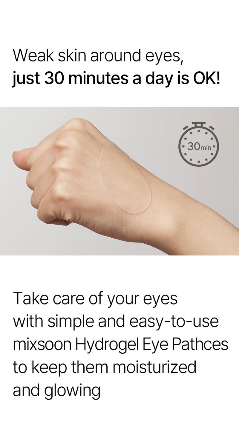 [mixsoon Official Shop] Collagen Hydrogel Eye Patch 30 pairs (60ea) - Collagen Patch that adds elasticity to bulging and wrinkled eye areas, Korean Skincare for Glass Skin