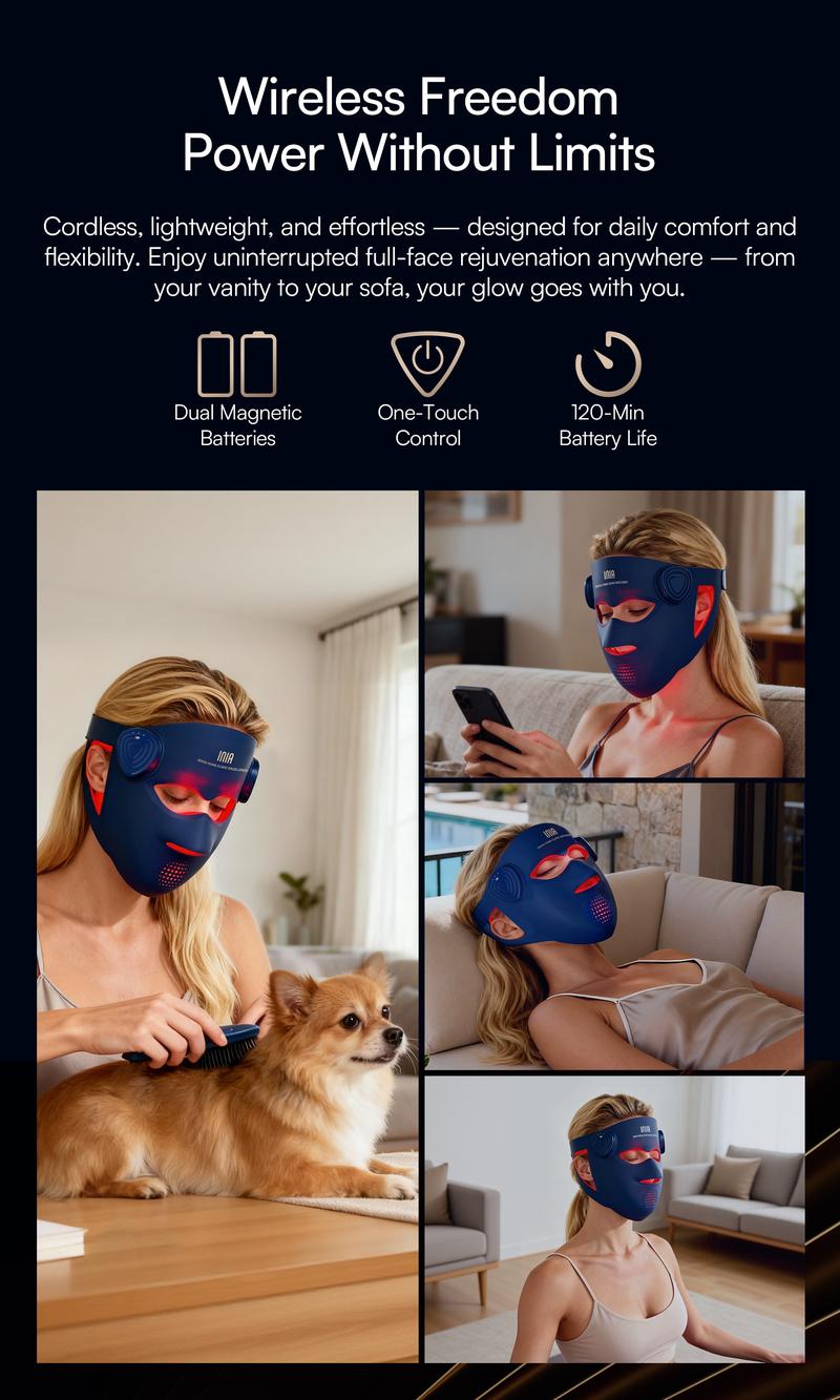 【LIVE EXCLUSIVE】INIA GLOW 940 nm 4D LED Mask – Dual NIR 940 + 850 nm Deep Penetration for Deeper Repair, Visible Lift & Lasting Radiance, 4D Fit for Jawline Lift & Firm, Cooling Therapy, Wireless Comfort, Perfect Black Friday Gift
