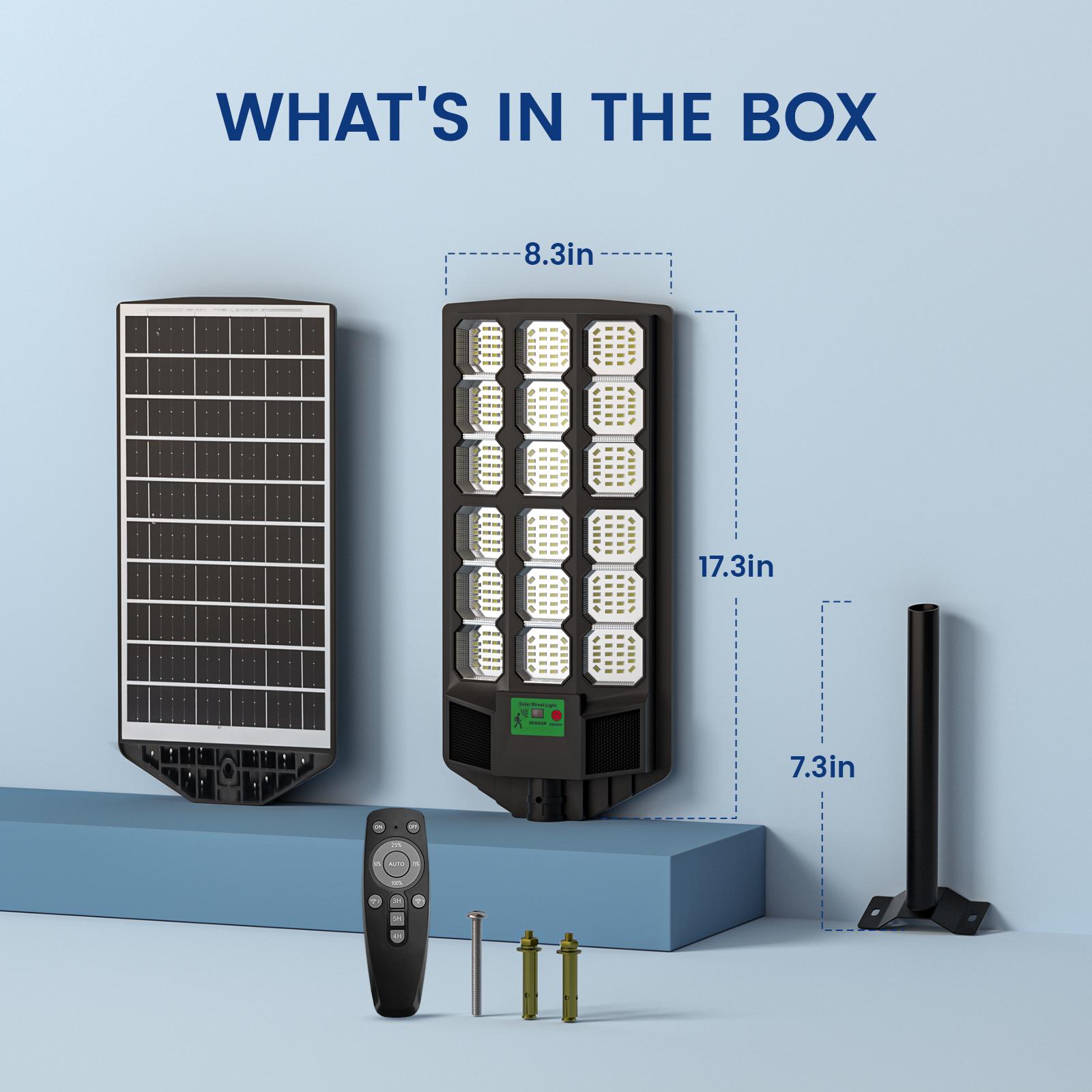 cvcpbu Newest Solar Street Light IP65 Waterproof Eco-Friendly Lighting with Motion Sensor & Remote Control 360 SMD LEDs Adjustable Angle Dusk to Dawn for Commercial Areas