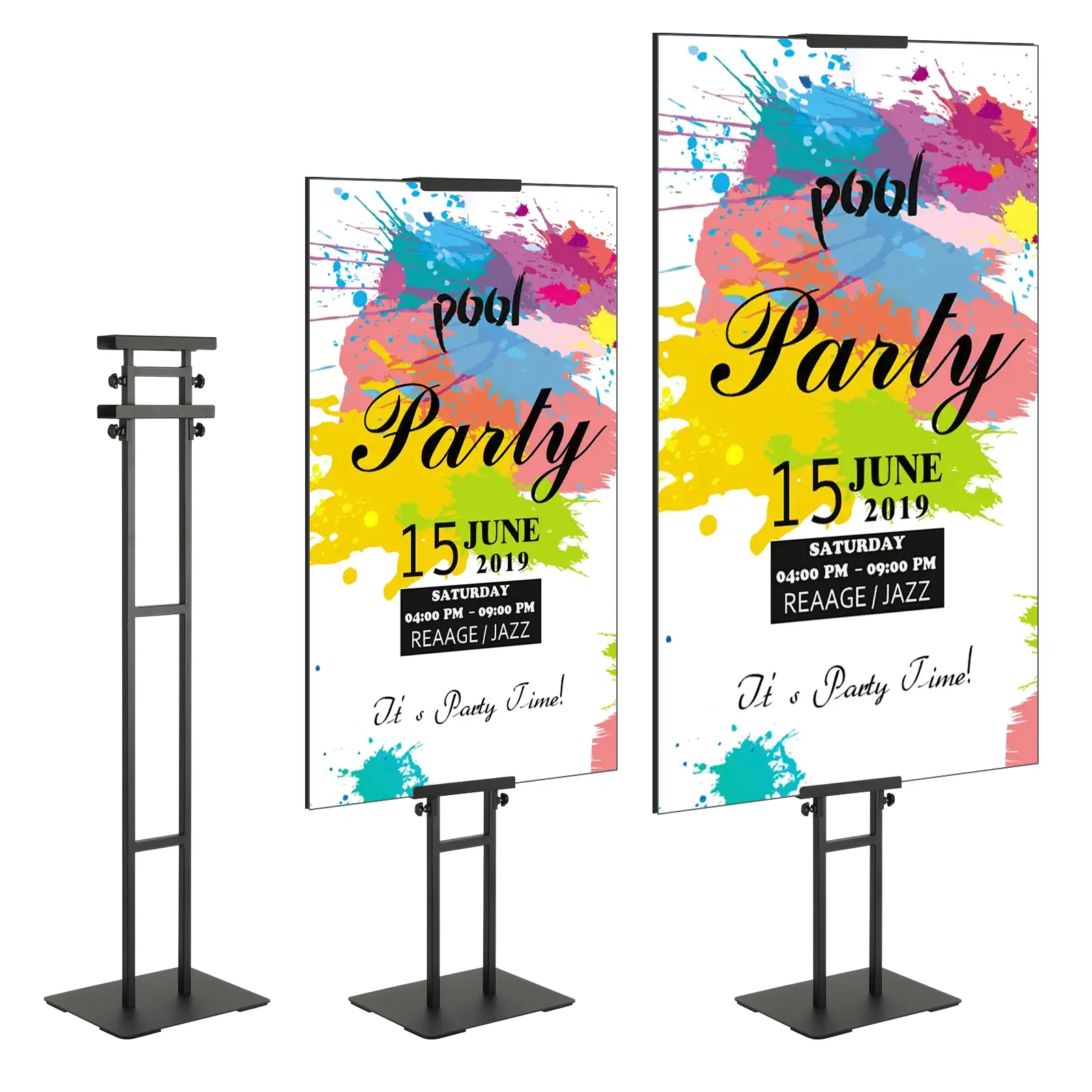 【Summerfinds】VEVOR Double-Sided Heavy Duty Floor Standing Sign Holder, Adjustable Height Up to 75" Pedestal with Shock-Absorbing Base for Boards, Foam & Straight Pole Banners, Black