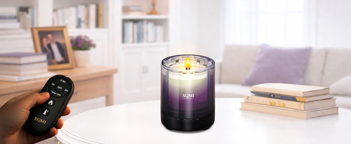 XQMI Remote-Controlled Smart Candle with Real Flame and Timer | Scented soy wax candle for bedroom and office, sleep aid, bedroom decor, room decor, gift for boyfriend, gift for girlfriend