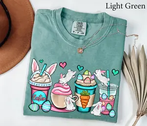 Comfort Colors Easter Coffee Cups Shirt, Some Bunny Needs Coffee Shirt, Funny Easter Shirt, Easter Shirts For Women, Easter Mama Shirt - LORA ATCHER