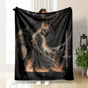 Lord of the Rings Sauron Flannel Blanket Dark Knight Flaming Armor Medieval Warrior Art Print Soft Warm Cozy Lightweight Throw Ideal for Sofa Bedroom Office Travel Gift Decor Use