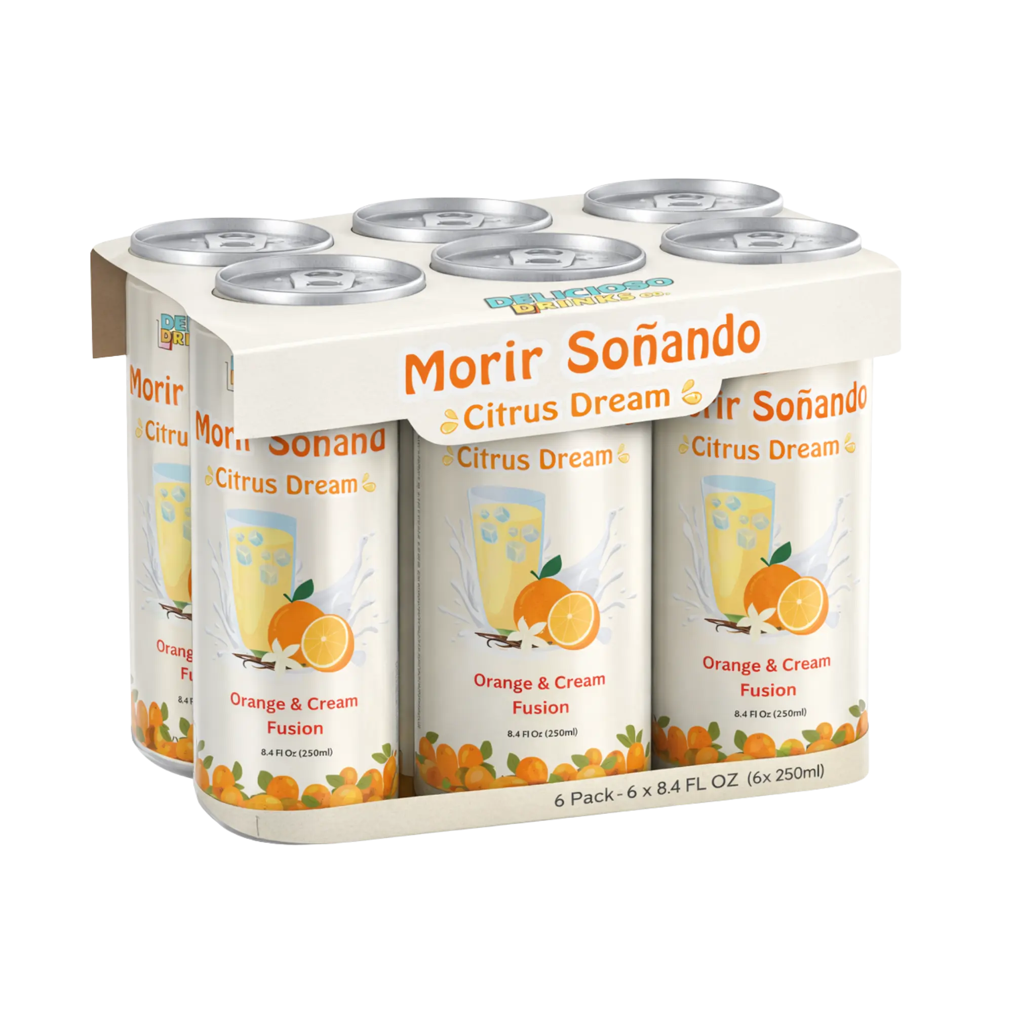 Delicioso Drinks Co. Morir Soñando "Citrus Dream" 6-Pack Creamy Milk & Orange Juice Based Classic Dominican Beverage 6x8.4 FL OZ - Fruit