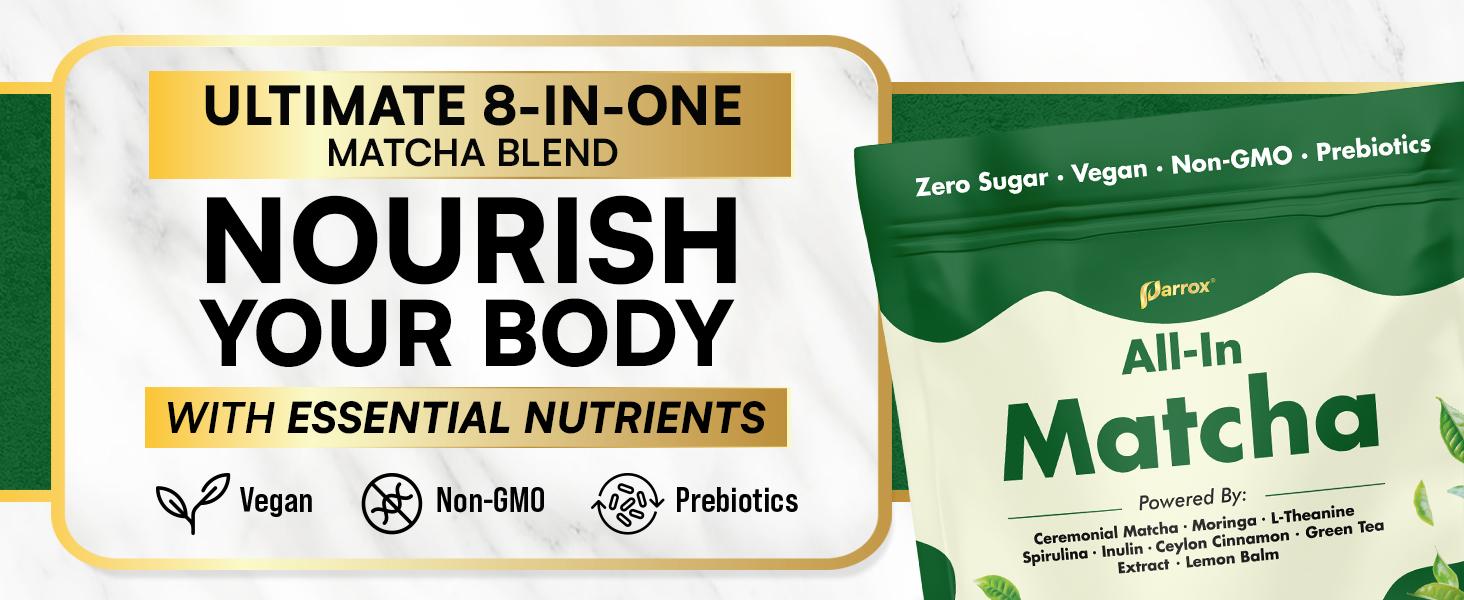 Parrox All-In Matcha with L-Theanine, Green Tea Extract & more for Clean Energy, Calm Focus, & Metabolic Healthcare - Ceremonial Grade - 100% First Harvest Japanese Tea (30 Servings)