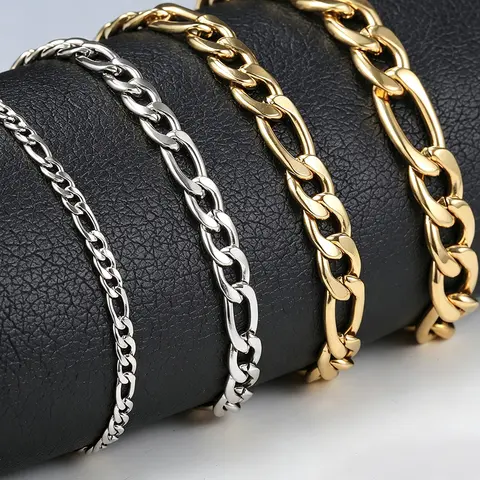 Hermah 3-9MM Stainless Steel Figaro Link Chain Bracelet Silver/Gold Color 7/8/9/10inches for Male Female Summer Jewelry