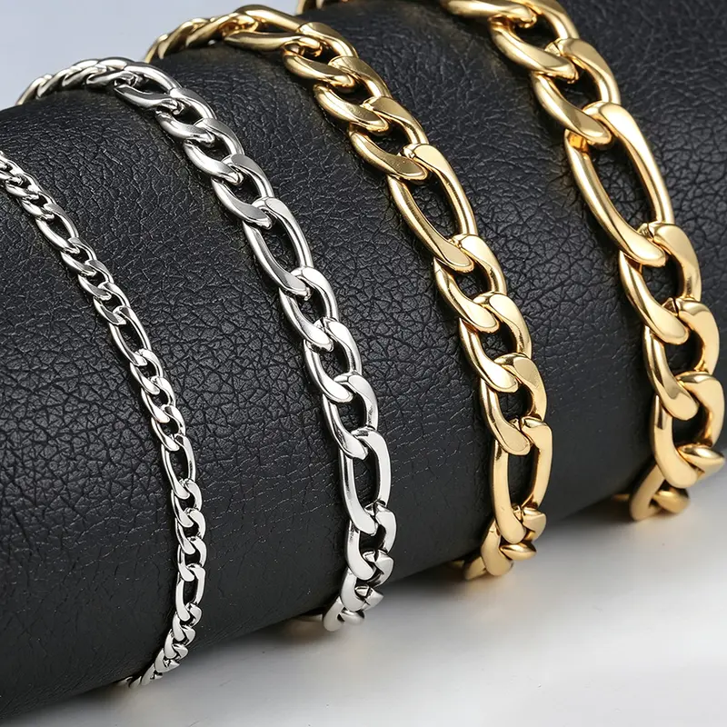 Hermah 3-9MM Stainless Steel Figaro Link Chain Bracelet Silver/Gold Color 7/8/9/10inches for Male Female Summer Jewelry