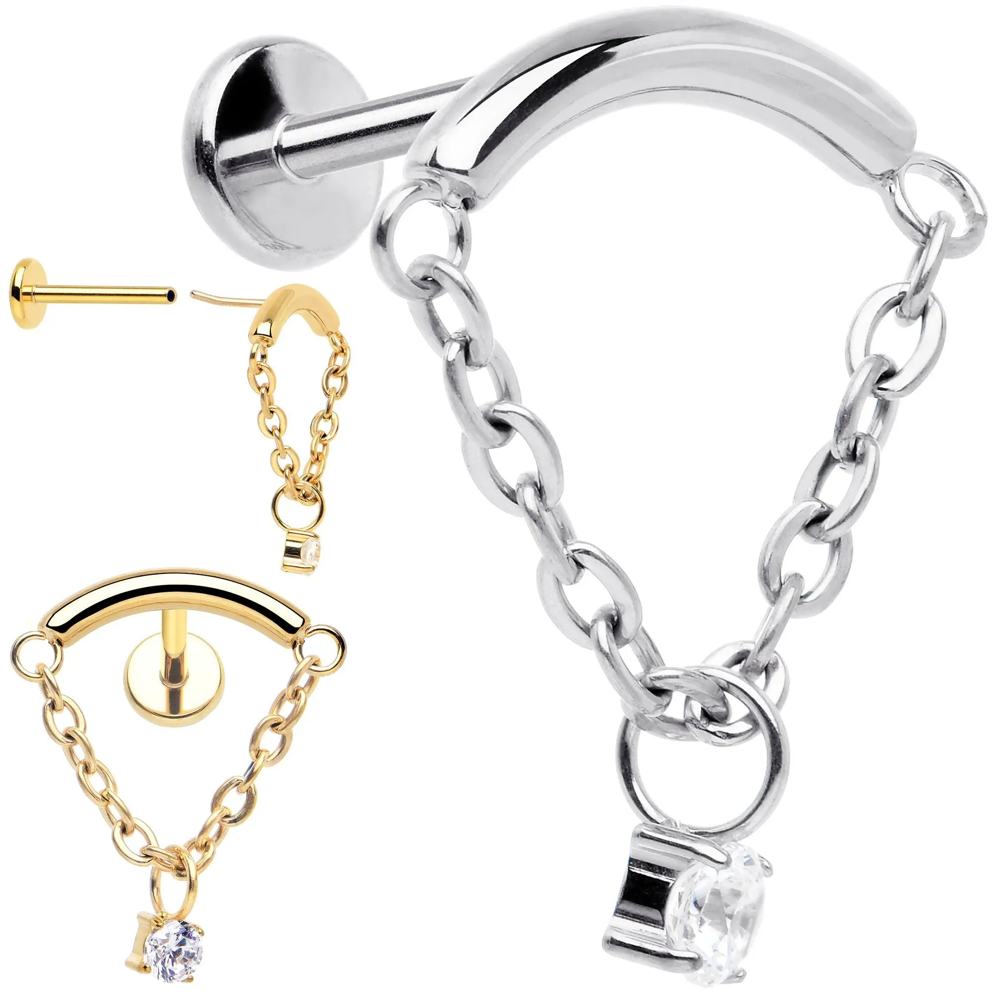 Body Candy 18 Gauge 5/16 CZ Gem Titanium Threadless Dangle Hidden Helix Earring