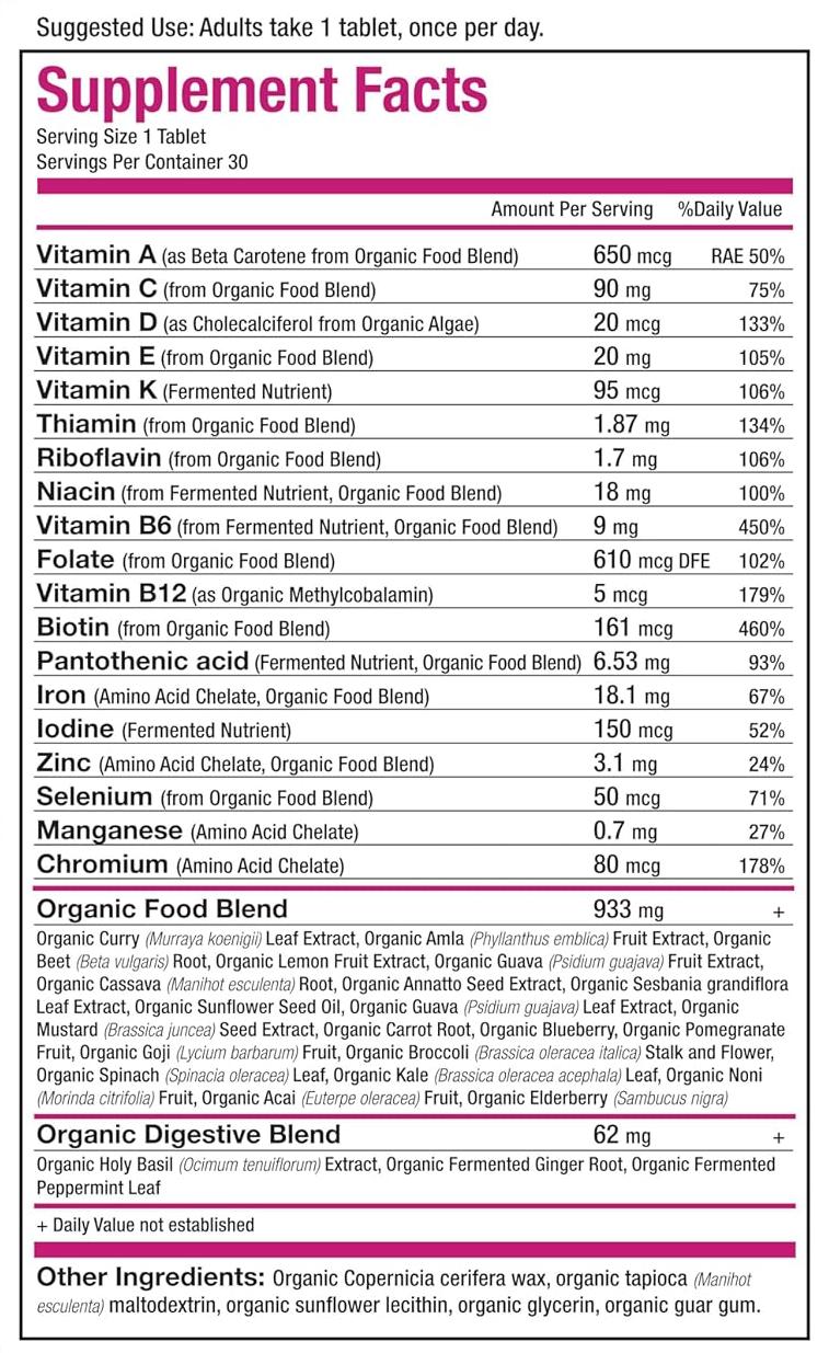 Mama Natural Organic Prenatal Vitamins For Women Vegan (30 Servings) | One A Day Prenatal Vitamins For Pregnant Women | Food Based, Non-gmo & Gluten-free - Pre Natal Multivitamin For Women With Folate