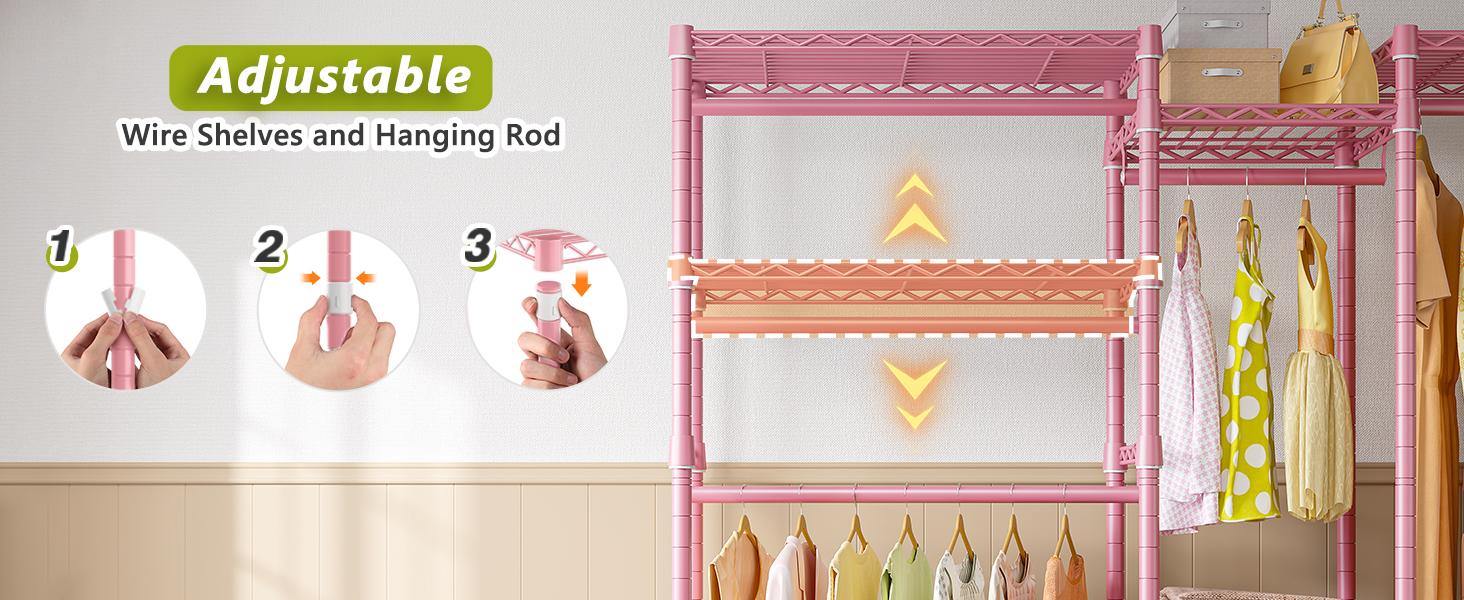 Raybee Clothes Rack Heavy Duty Clothing Rack Load 905LBS Clothing Racks for Hanging Clothes Rack Metal Garment Rack Heavy Duty Clothes Rack Free Standing Wardrobe Closet Organiser Hangable, 77" Hx75 Wx17.8 D